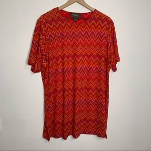Lane Bryant Vibrant Zig-Zag Red Multicolored Short Sleeve Plus Size Long Shirt